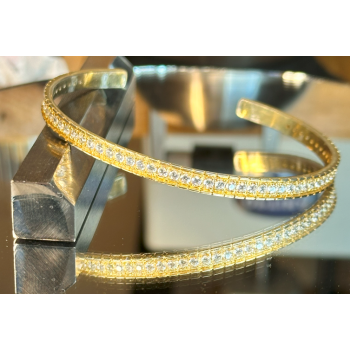 bracelet argent 950 massif plaqué or avec pierre serti grain